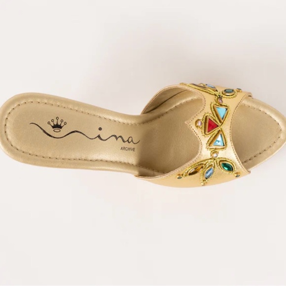 Nina GOLD SLIP ON FLAT-SHOE PLATFORM SANDALS - Picture 4 of 8